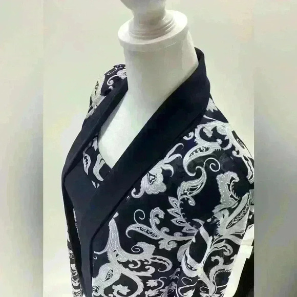 XL DRAPER & DAMON WOMEN Navy & Cream Blouse Shirt Top A52 X Large - Picture 2 of 11